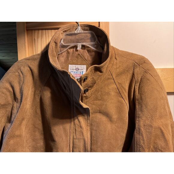 Casual Club VTG Men’s Large Brown Suede Leather Long Sleeve Zip Jacket Outdoor - Picture 7 of 12